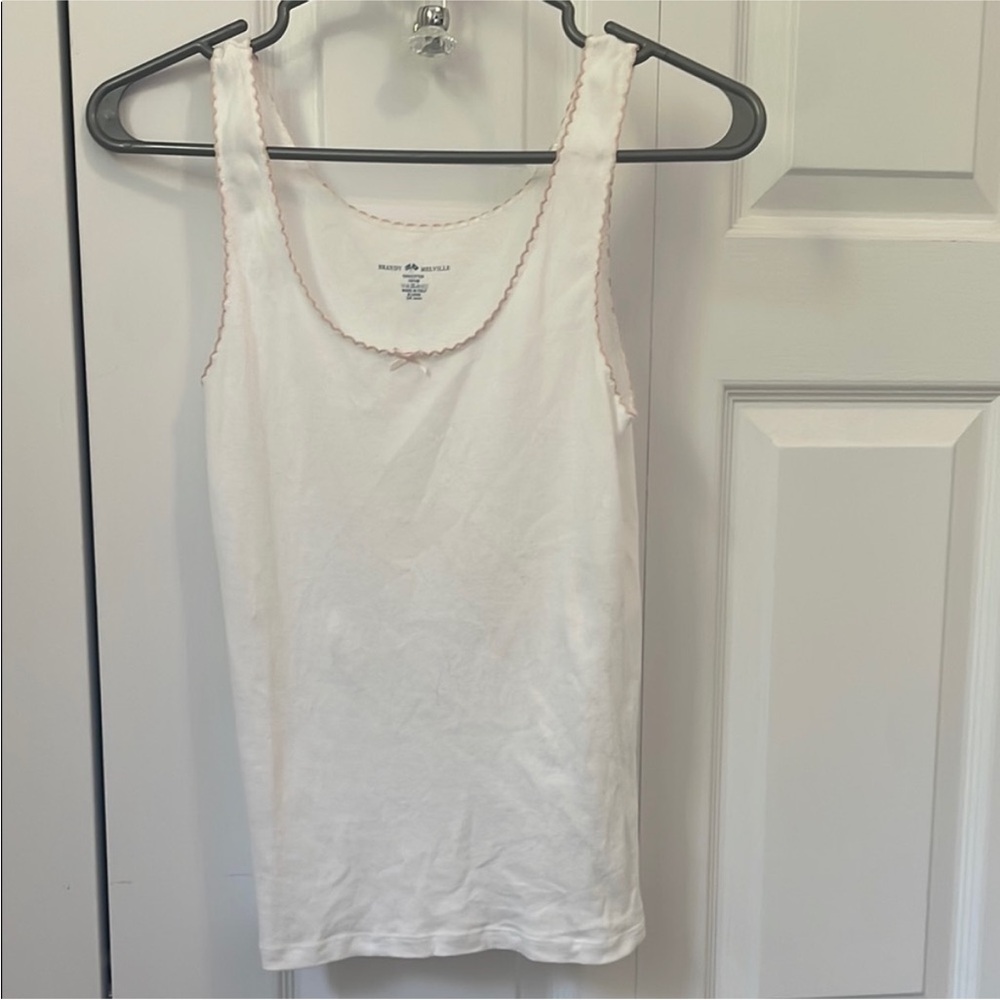 NWOT Brandy Melville white tank with little pink bow and pink trim